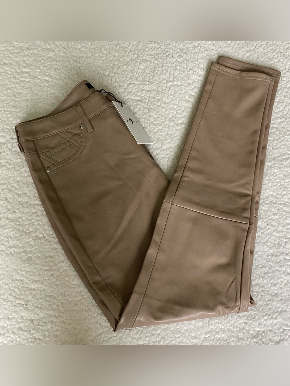 NWT For All Mankind Vegan Leather Pants Taupe‎ Skinny Moto Medium